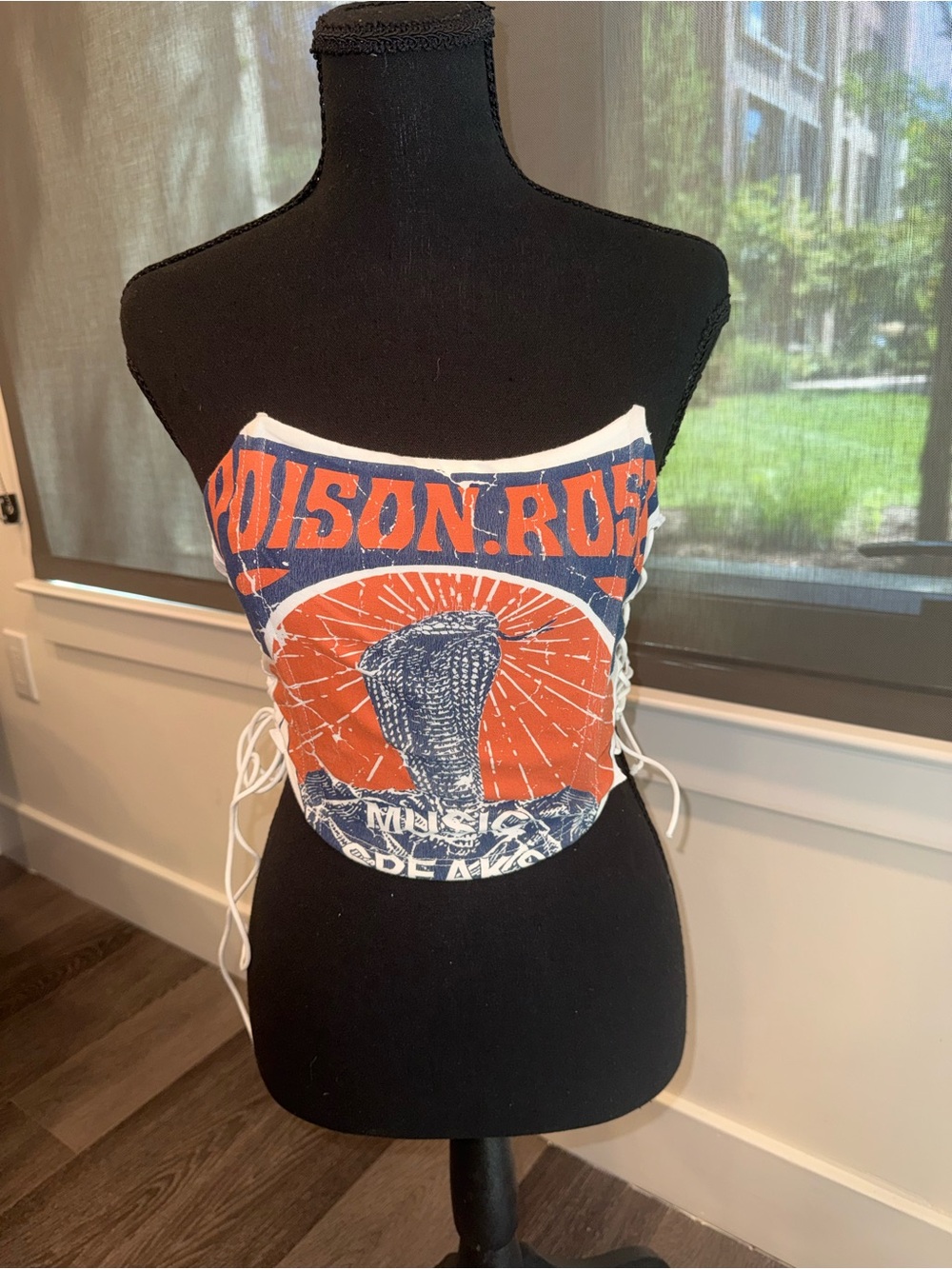 Fashion Nova Orange & Blue Strapless Lace-Up Corset Top